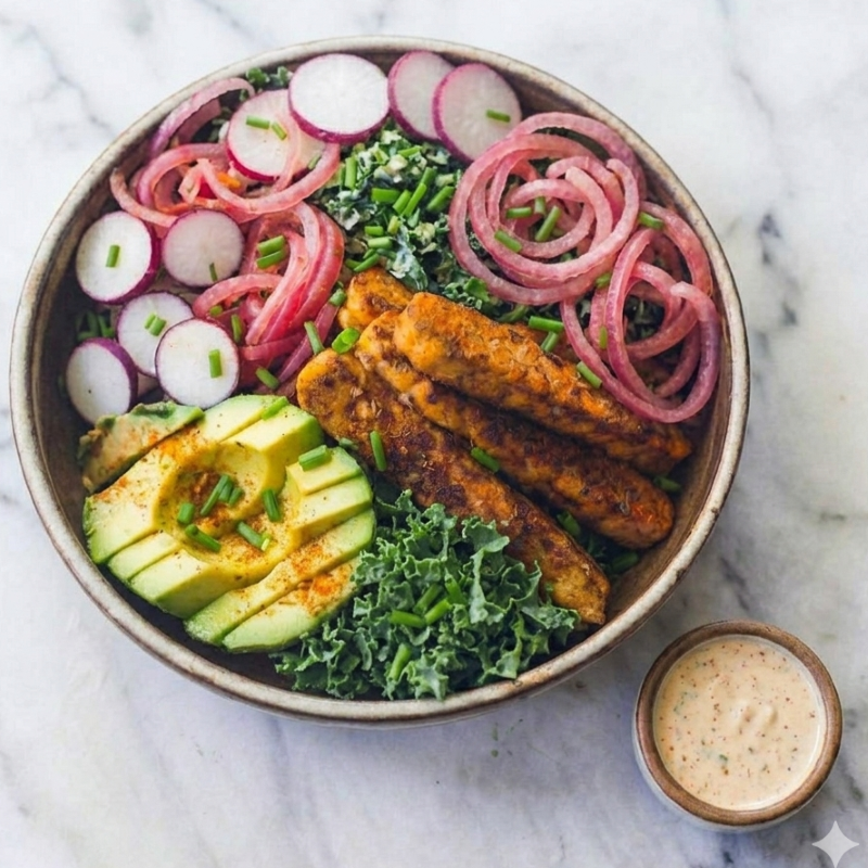 Blackened Tofu with Avocado, Kale & Vegan Cajun Ranch