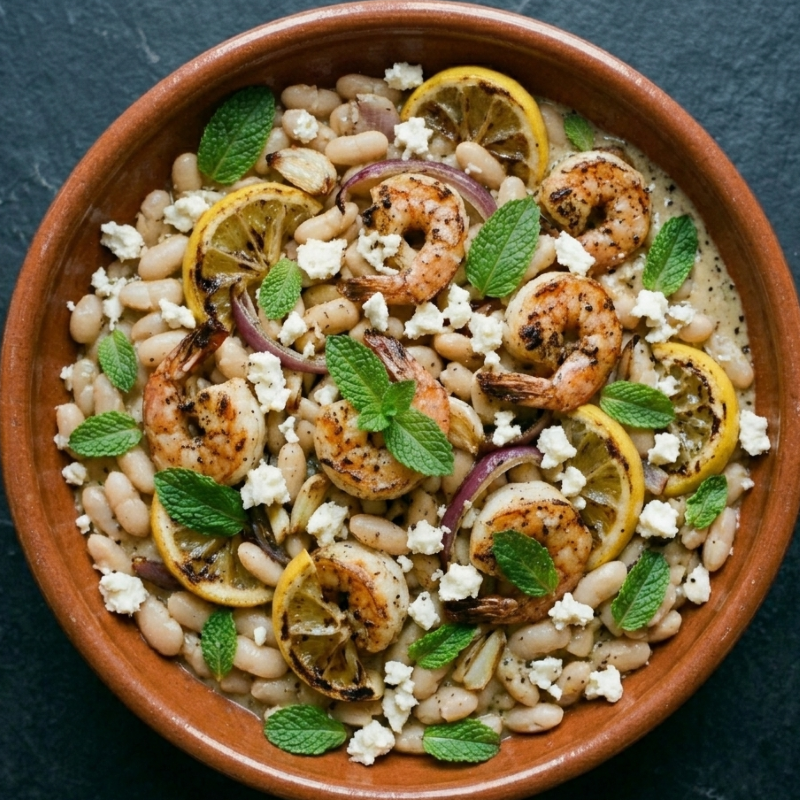 Roasted Shrimp with White Bean & Feta