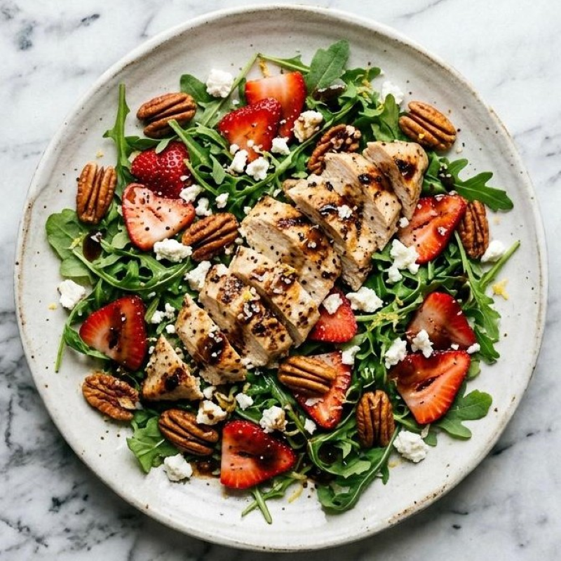 Arugula Strawberry salad chopped Chicken Pecan