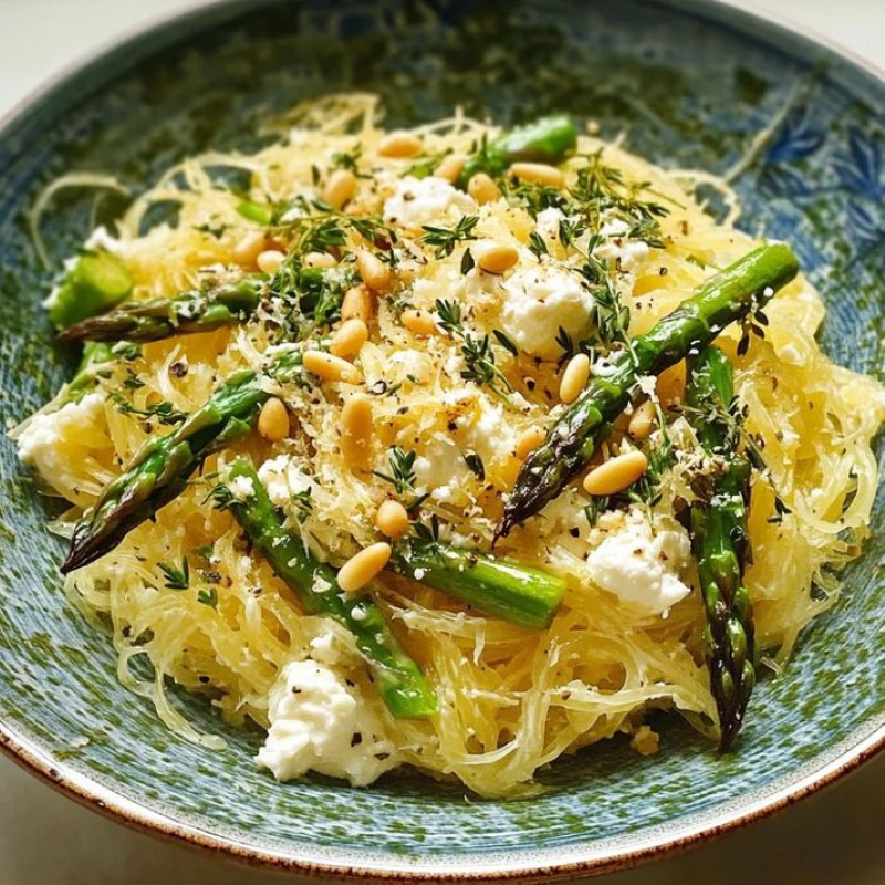 Asparagus Vegan Ricotta Lemon Spaghetti Squash